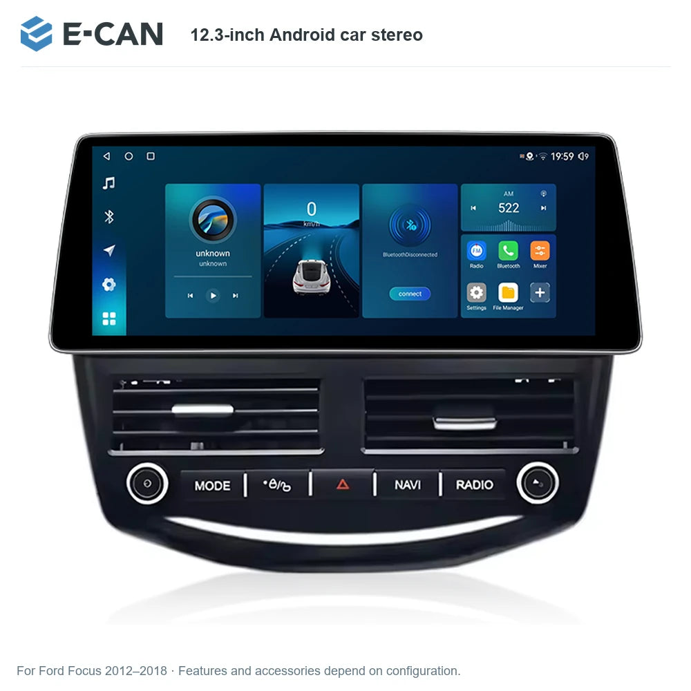 E-CAN 12.3-inch Android car stereo for Ford Focus 2012–2018