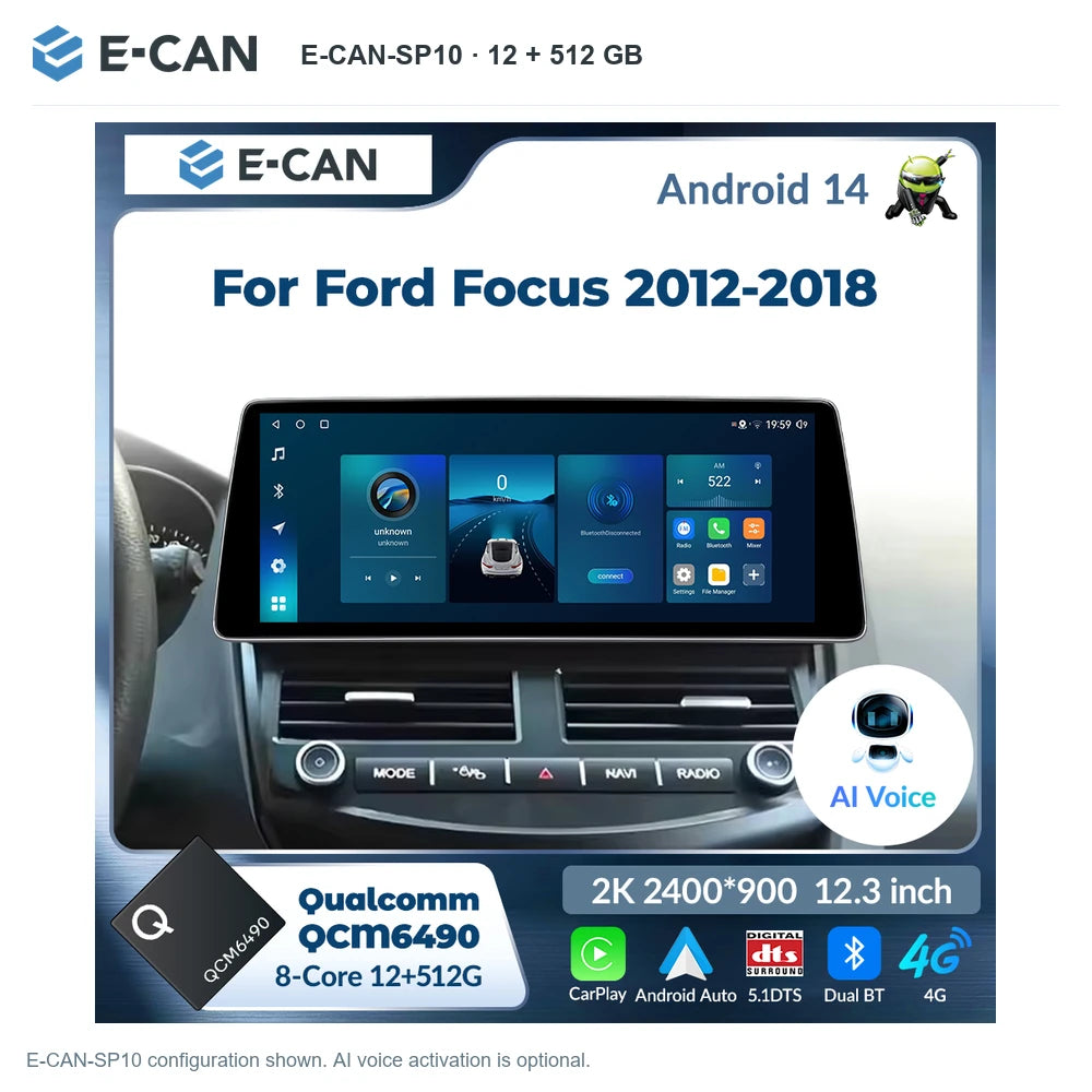 E-CAN E-CAN-SP10 · 12 + 512 GB for Ford Focus 2012–2018