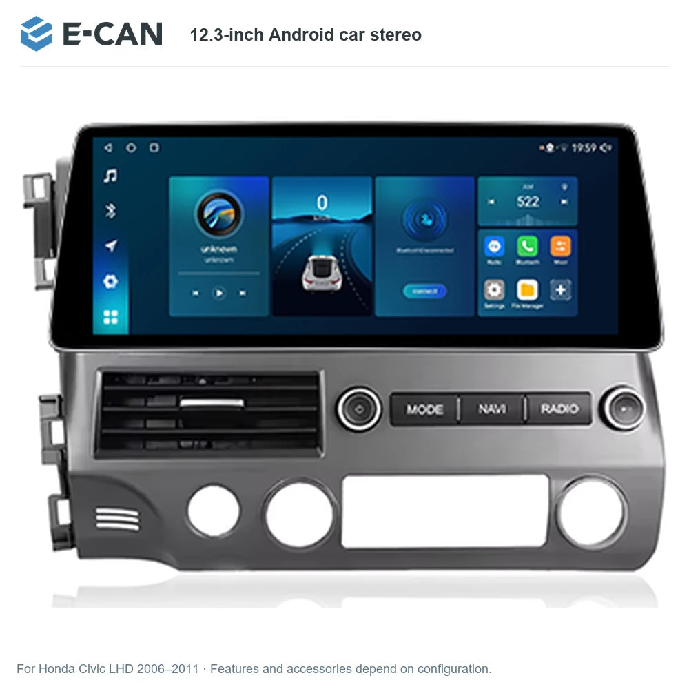 E-CAN 12.3-inch Android car stereo for Honda Civic LHD 2006–2011
