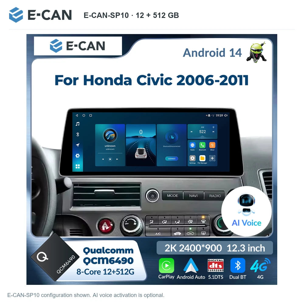 E-CAN E-CAN-SP10 · 12 + 512 GB for Honda Civic LHD 2006–2011
