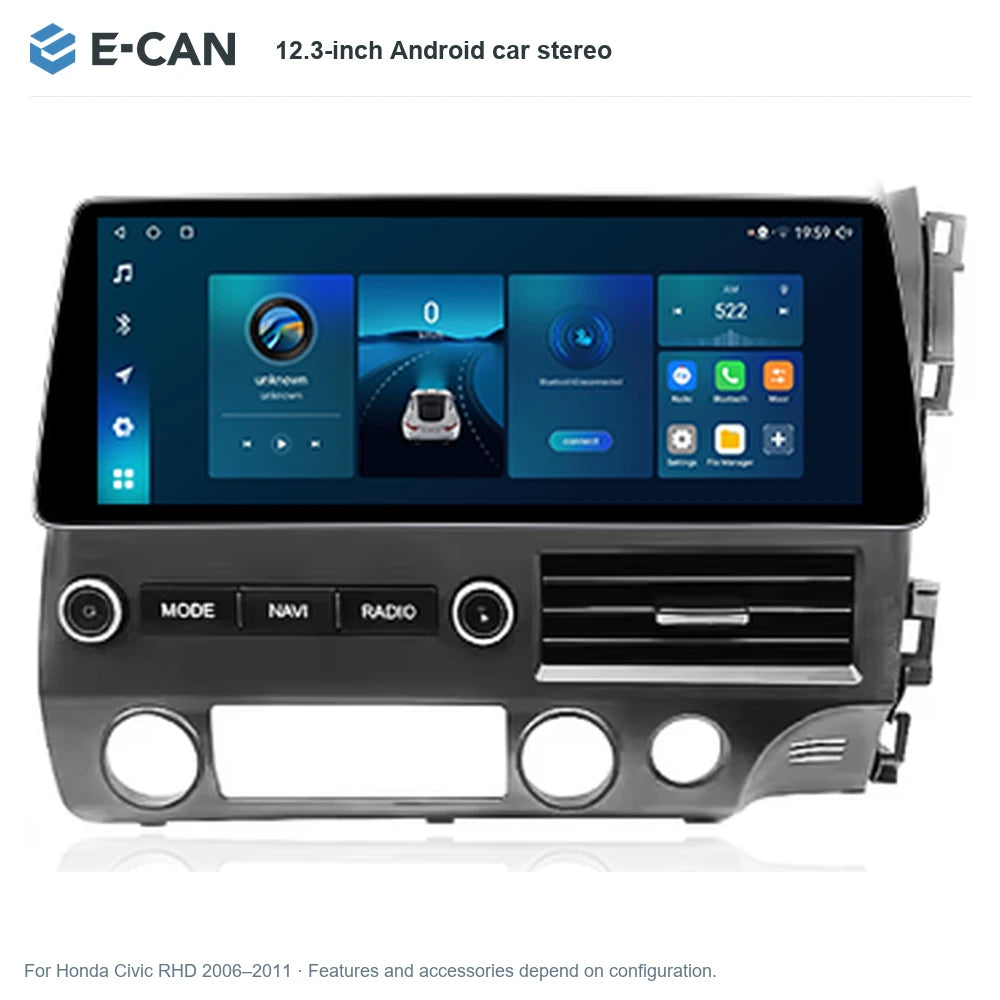 E-CAN 12.3-inch Android car stereo for Honda Civic RHD 2006–2011