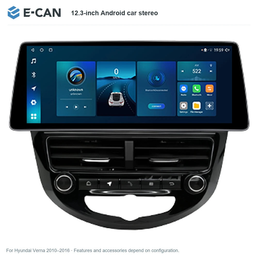 E-CAN 12.3-inch Android car stereo for Hyundai Verna 2010–2016
