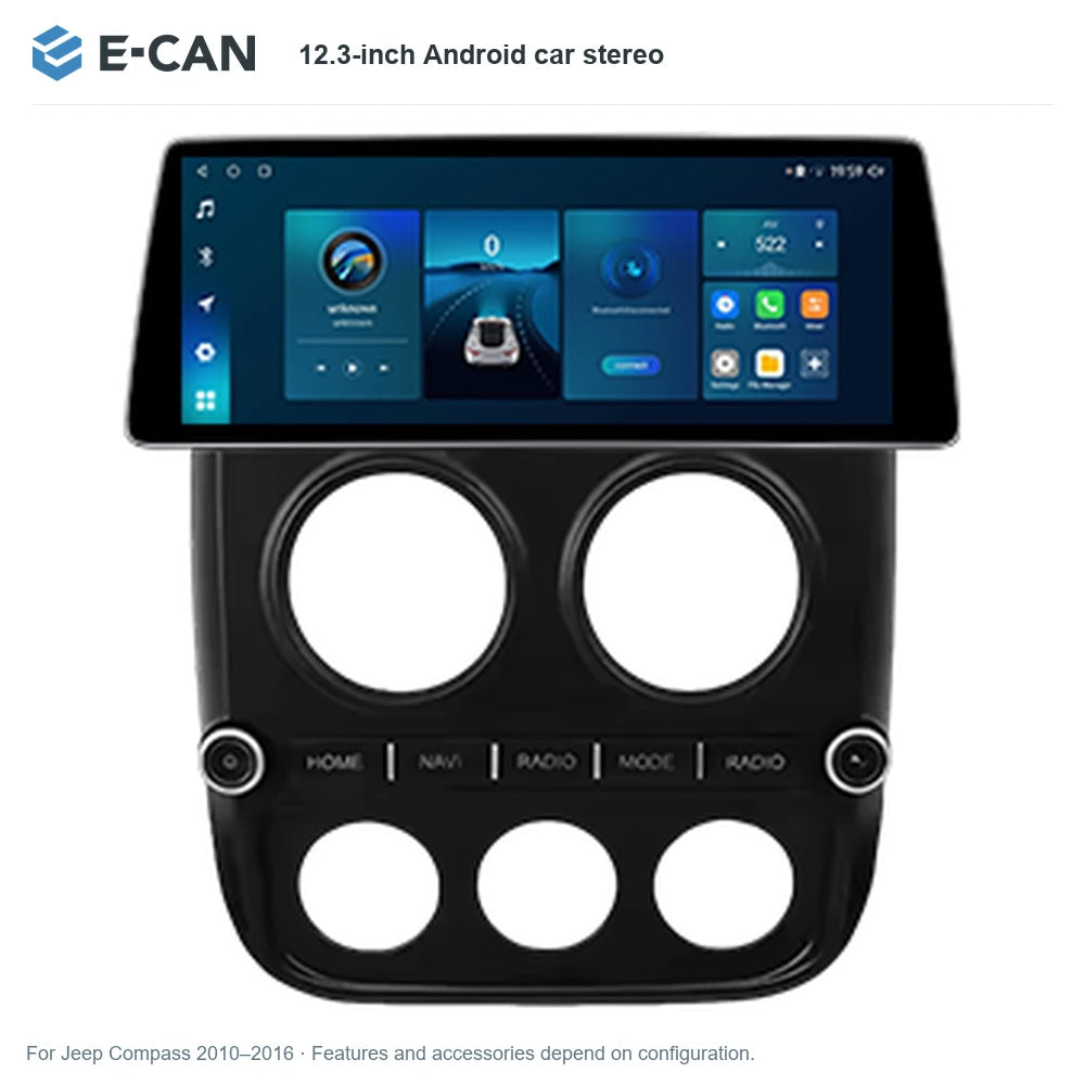 E-CAN 12.3-inch Android car stereo for Jeep Compass 2010–2016