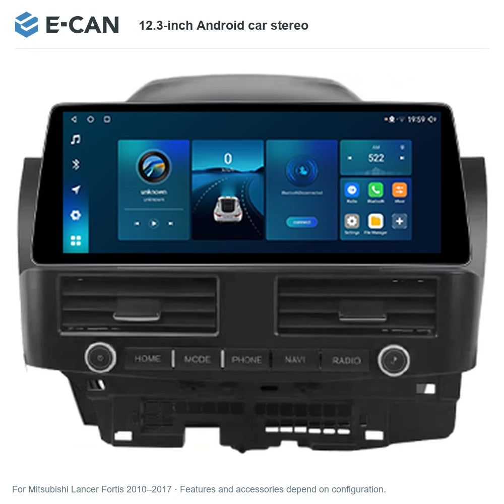 E-CAN 12.3-inch Android car stereo for Mitsubishi Lancer Fortis 2010–2017