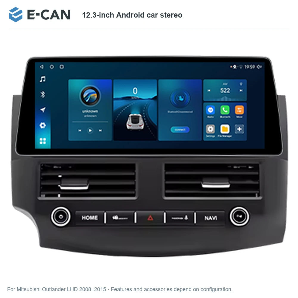 E-CAN 12.3-inch Android car stereo for Mitsubishi Outlander LHD 2008–2015