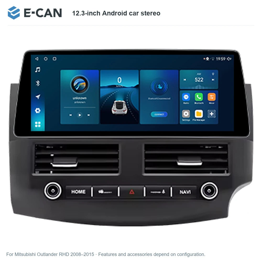 E-CAN 12.3-inch Android car stereo for Mitsubishi Outlander RHD 2008–2015