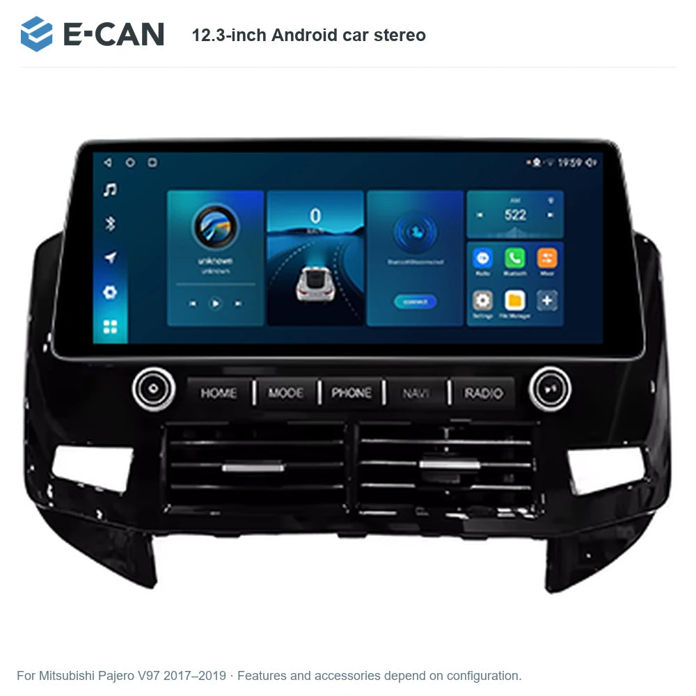 E-CAN 12.3-inch Android car stereo for Mitsubishi Pajero V97 2017–2019