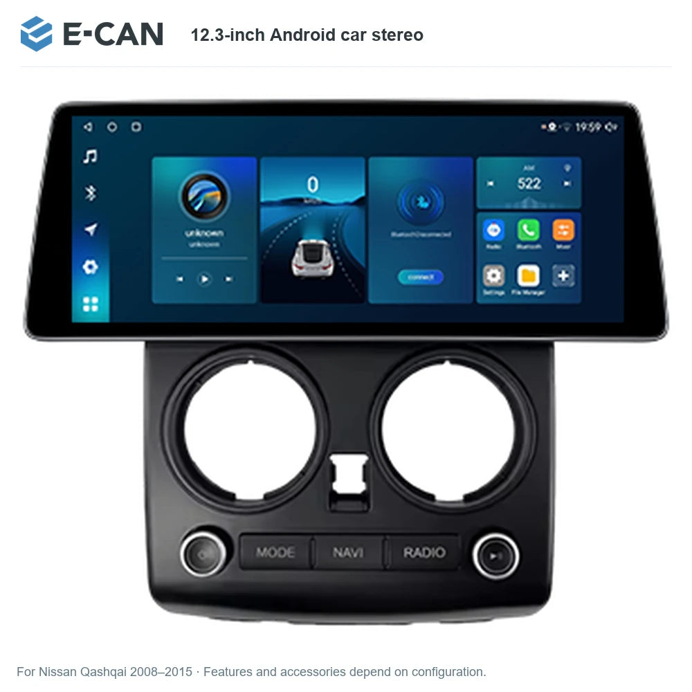 E-CAN 12.3-inch Android car stereo for Nissan Qashqai 2008–2015