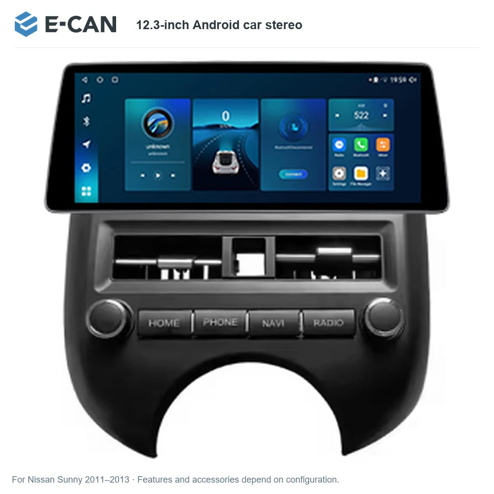E-CAN 12.3-inch Android car stereo for Nissan Sunny 2011–2013