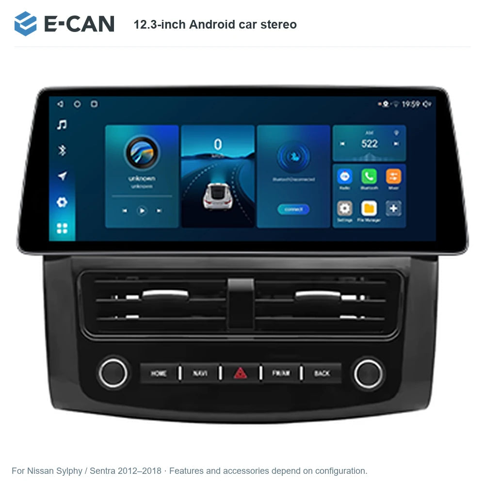 E-CAN 12.3-inch Android car stereo for Nissan Sylphy / Sentra 2012–2018