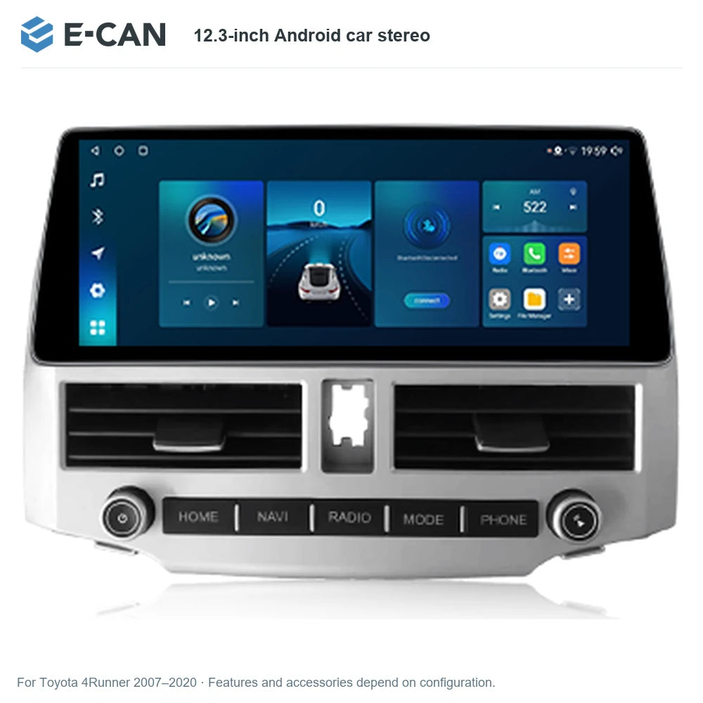 E-CAN 12.3-inch Android car stereo for Toyota 4Runner 2007–2020