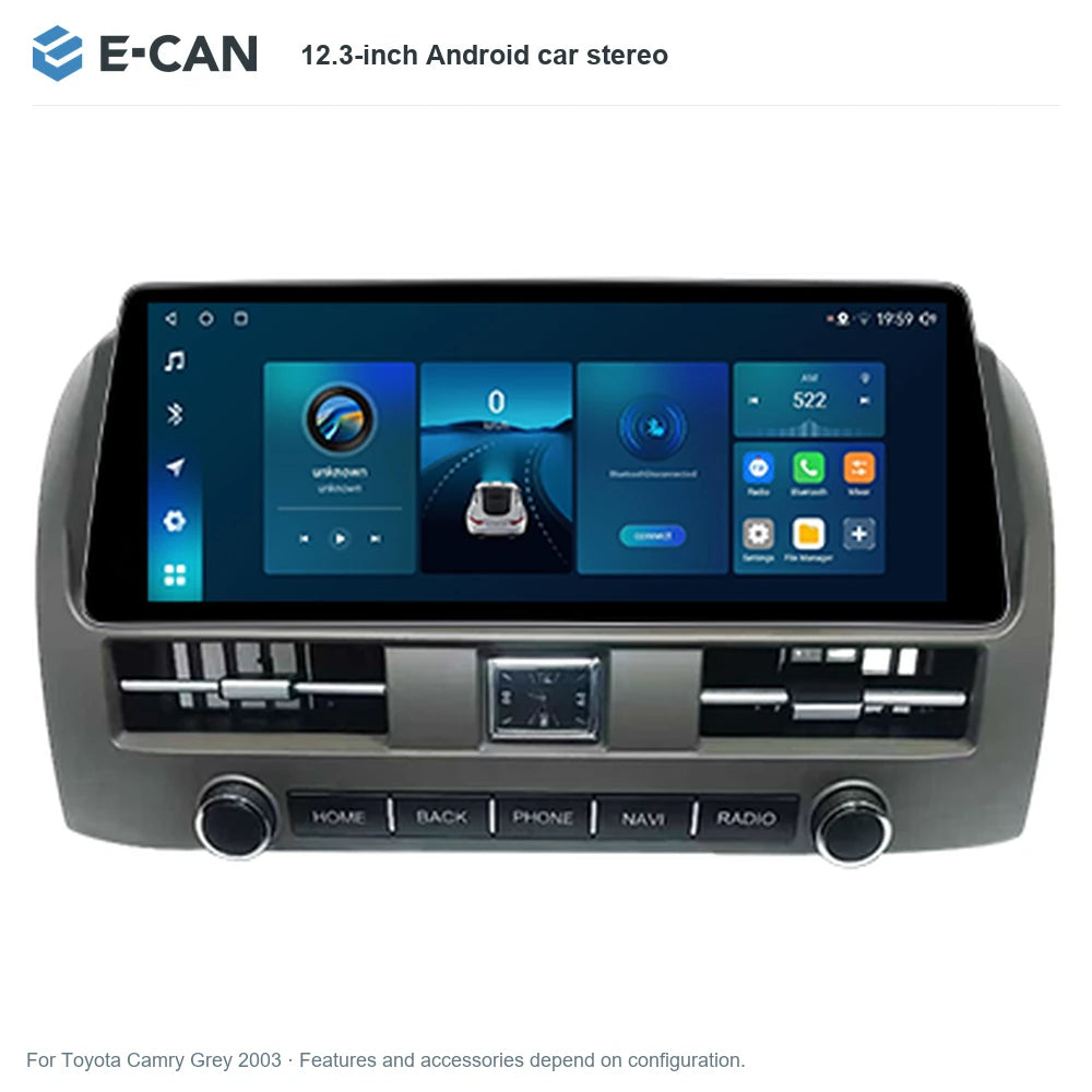 E-CAN 12.3-inch Android car stereo for Toyota Camry Grey 2003