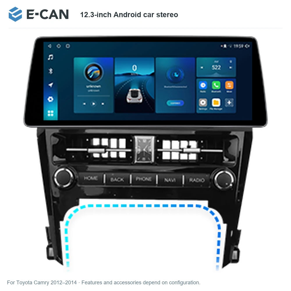 E-CAN 12.3-inch Android car stereo for Toyota Camry 2012–2014