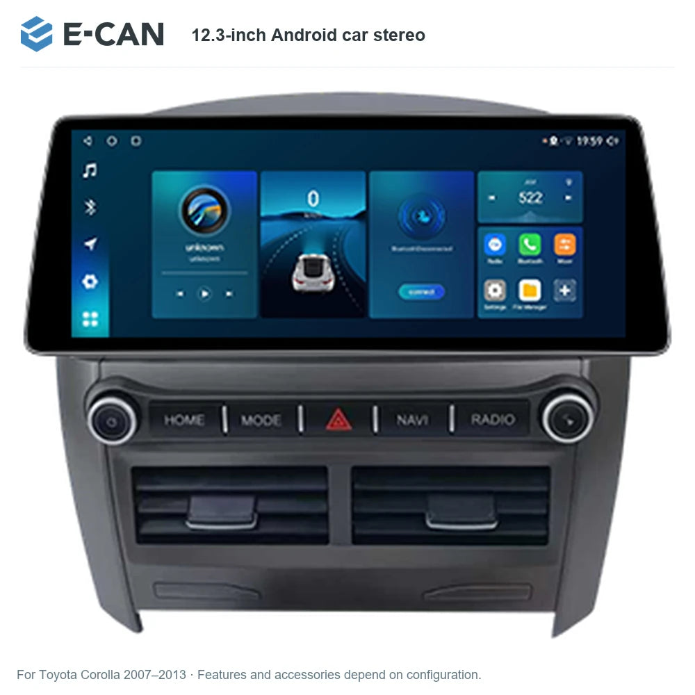 E-CAN 12.3-inch Android car stereo for Toyota Corolla 2007–2013