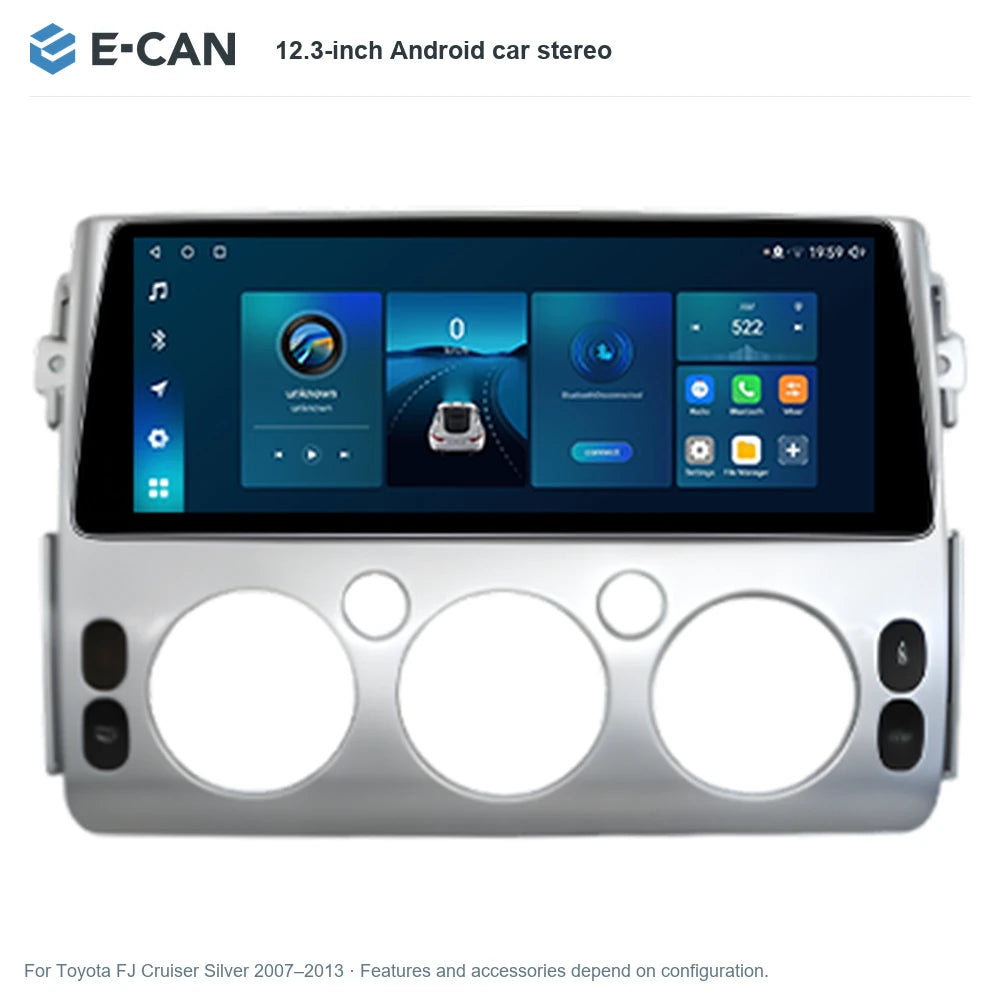 E-CAN 12.3-inch Android car stereo for Toyota FJ Cruiser Silver 2007–2013