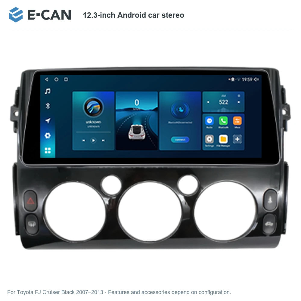 E-CAN 12.3-inch Android car stereo for Toyota FJ Cruiser Black 2007–2013
