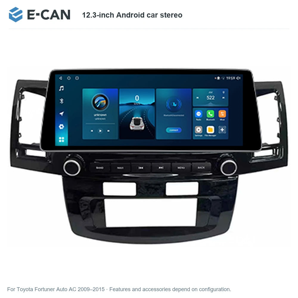 E-CAN 12.3-inch Android car stereo for Toyota Fortuner Auto AC 2009–2015