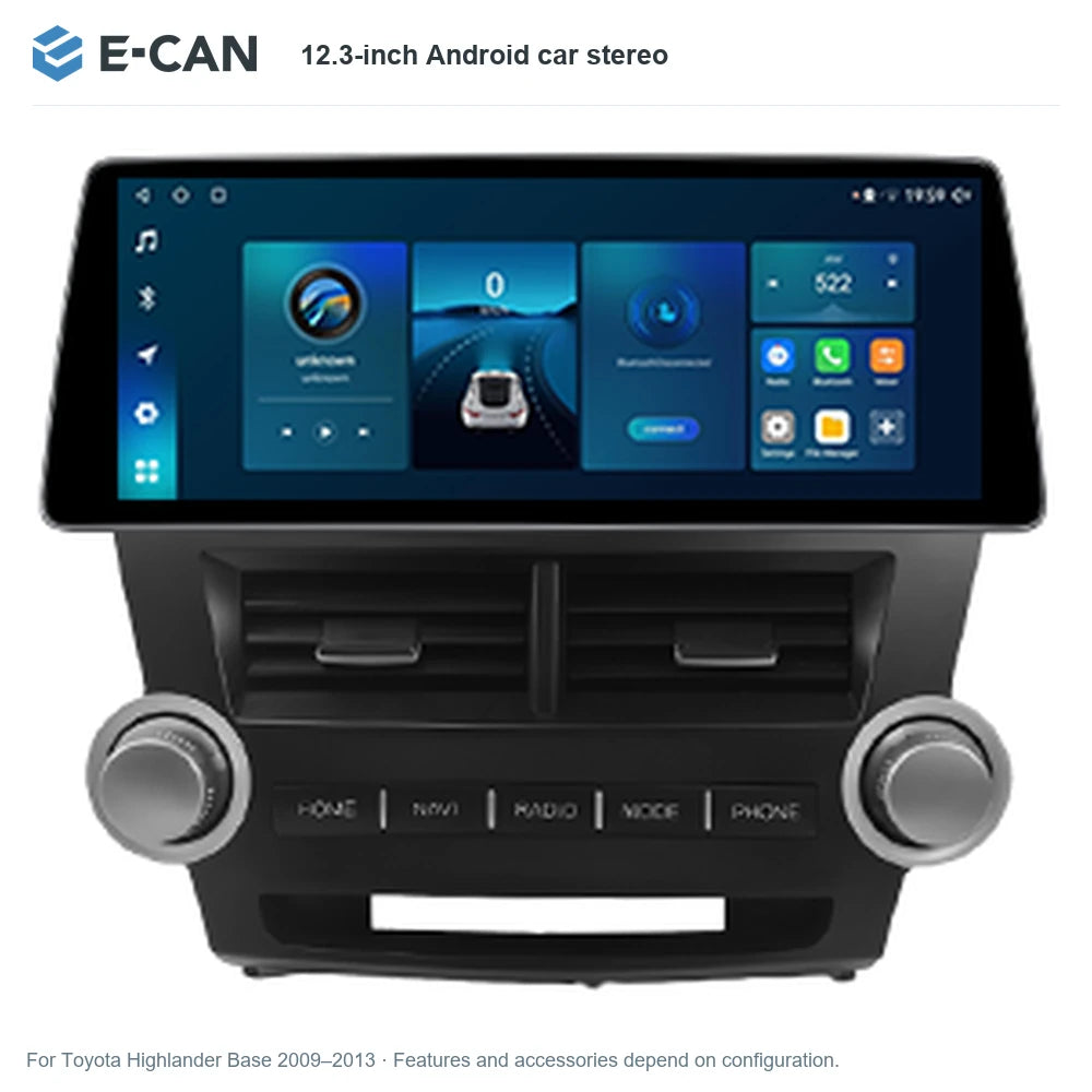 E-CAN 12.3-inch Android car stereo for Toyota Highlander Base 2009–2013