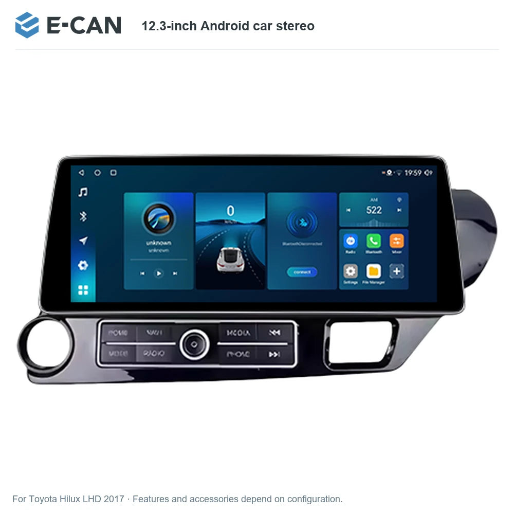 E-CAN 12.3-inch Android car stereo for Toyota Hilux LHD 2017