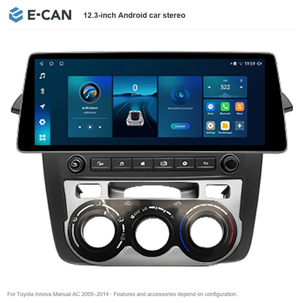 E-CAN 12.3-inch Android car stereo for Toyota Innova Manual AC 2005–2014
