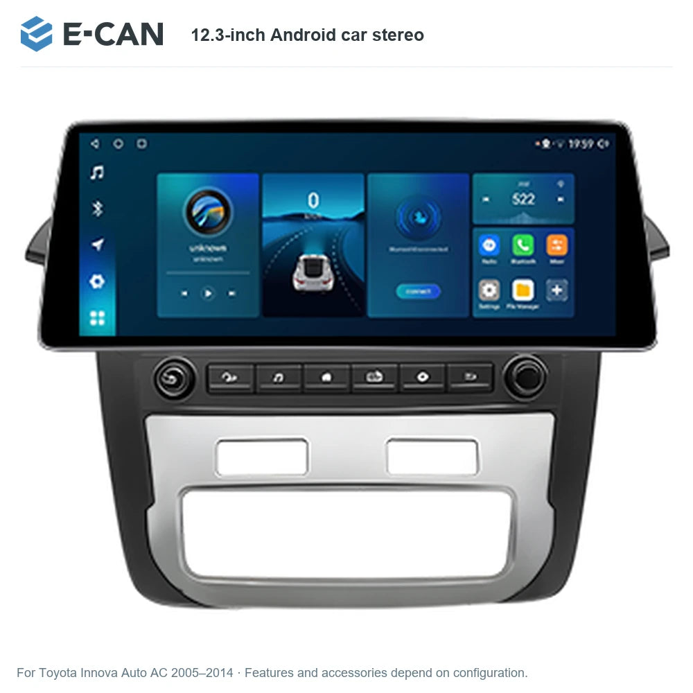 E-CAN 12.3-inch Android car stereo for Toyota Innova Auto AC 2005–2014