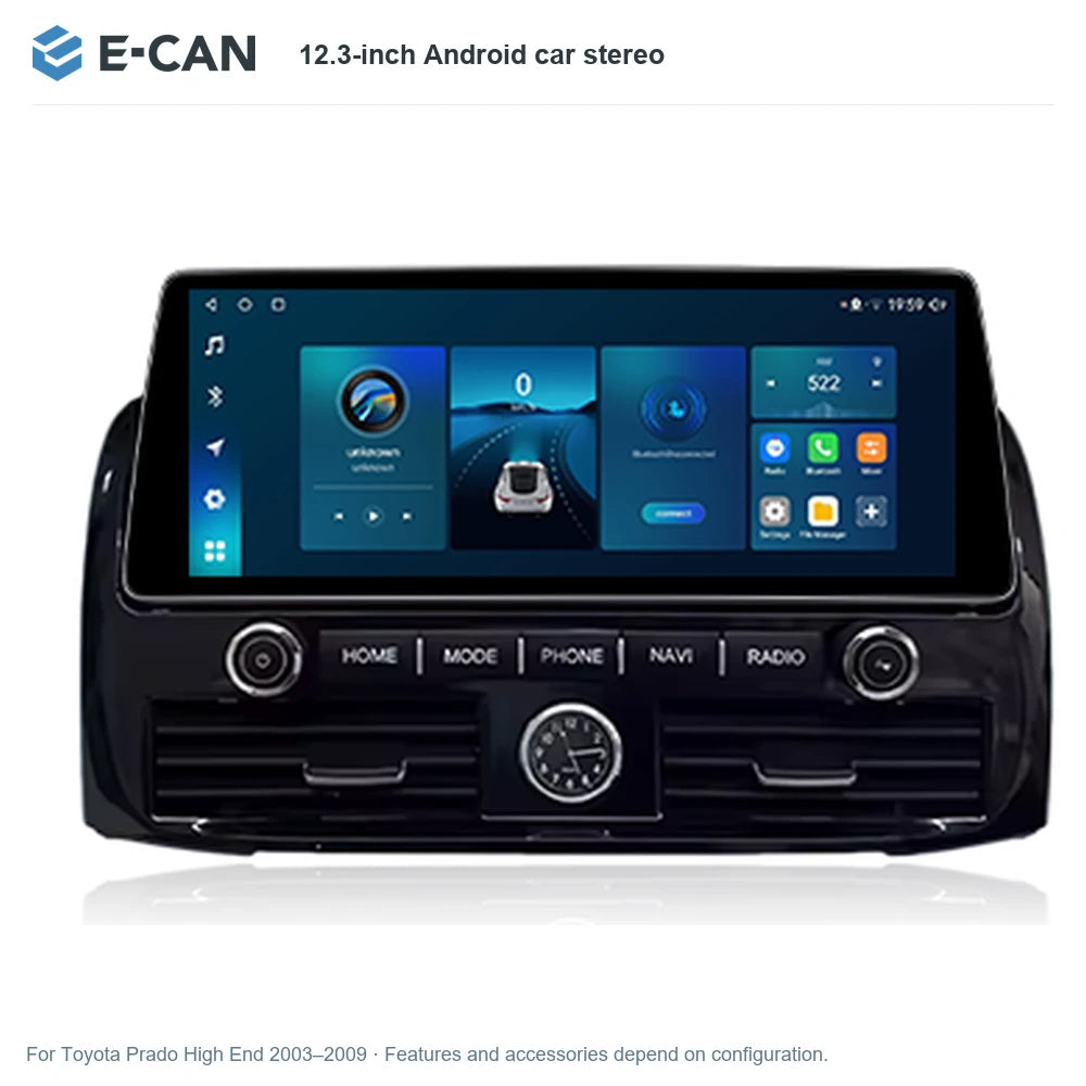 E-CAN 12.3-inch Android car stereo for Toyota Prado High End 2003–2009