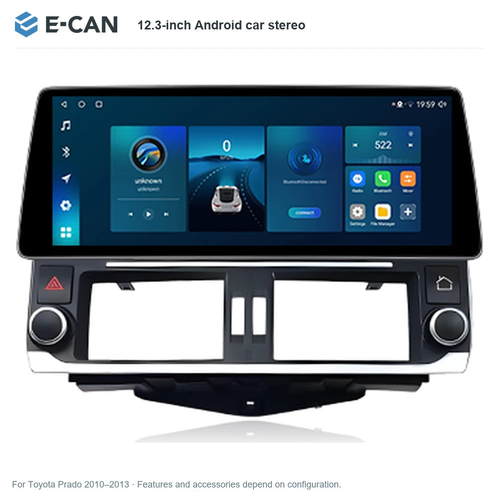 E-CAN 12.3-inch Android car stereo for Toyota Prado 2010–2013