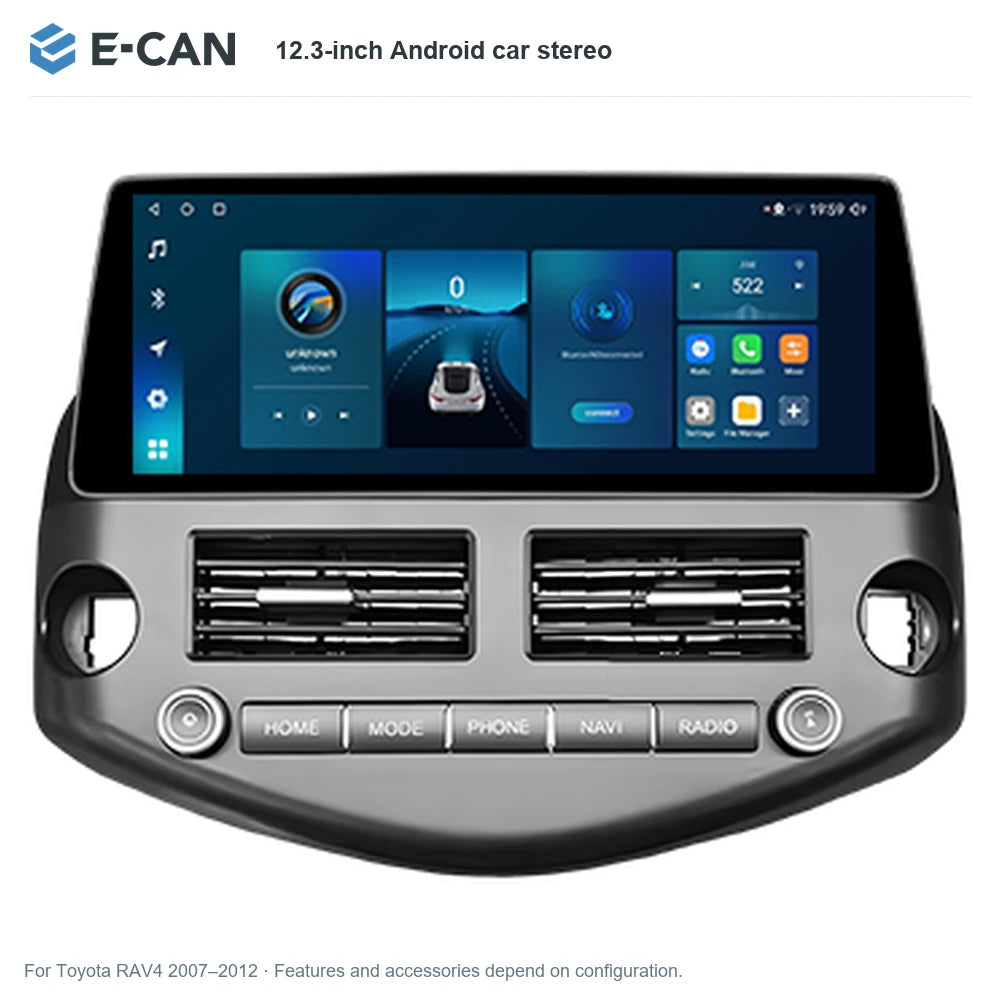 E-CAN 12.3-inch Android car stereo for Toyota RAV4 2007–2012