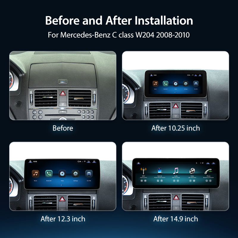 Pantalla multimedia táctil Linux con CarPlay/Android Auto inalámbrico para Mercedes-Benz Clase C W204 2008-2010 | EC-L1