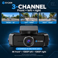E-CAN 3-channel configuration: interpolated 4K front plus 1080P left and right cameras.