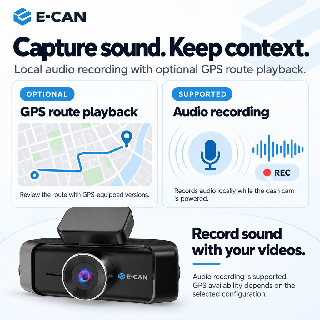 E-CAN supports local audio recording while powered, with optional GPS route playback.