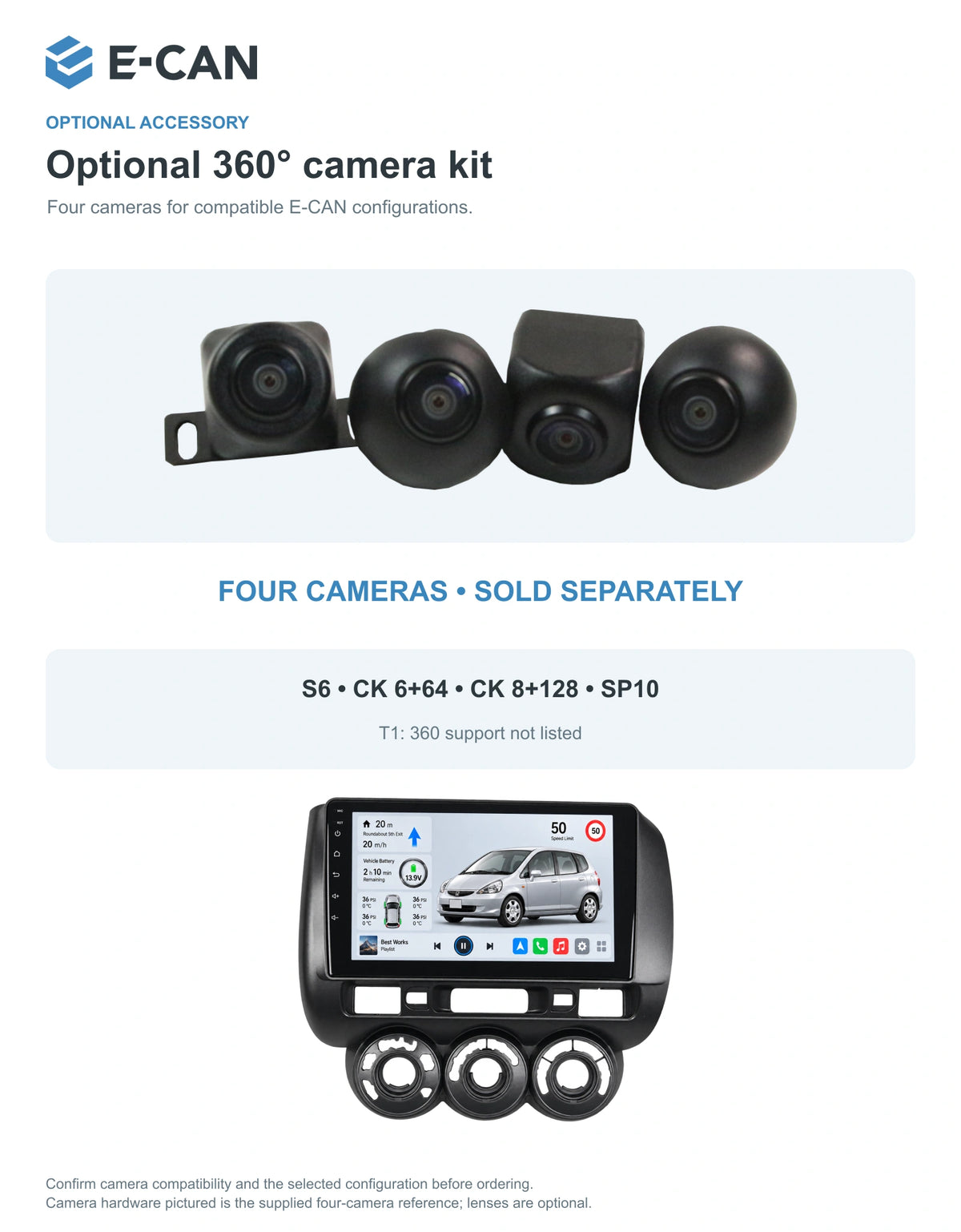 Honda Fit / Jazz GD 2004–2007 9-inch — 05 360 camera option; installation/UI graphics are illustrative