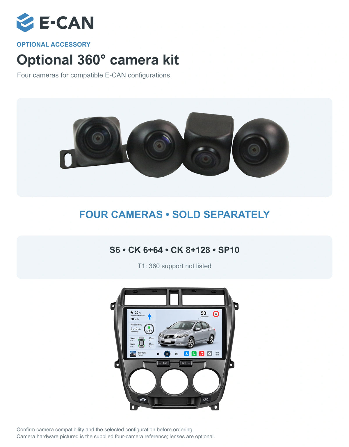 Honda City GM2 / GM3 2008–2011 10.1-inch — 05 360 camera option; installation/UI graphics are illustrative