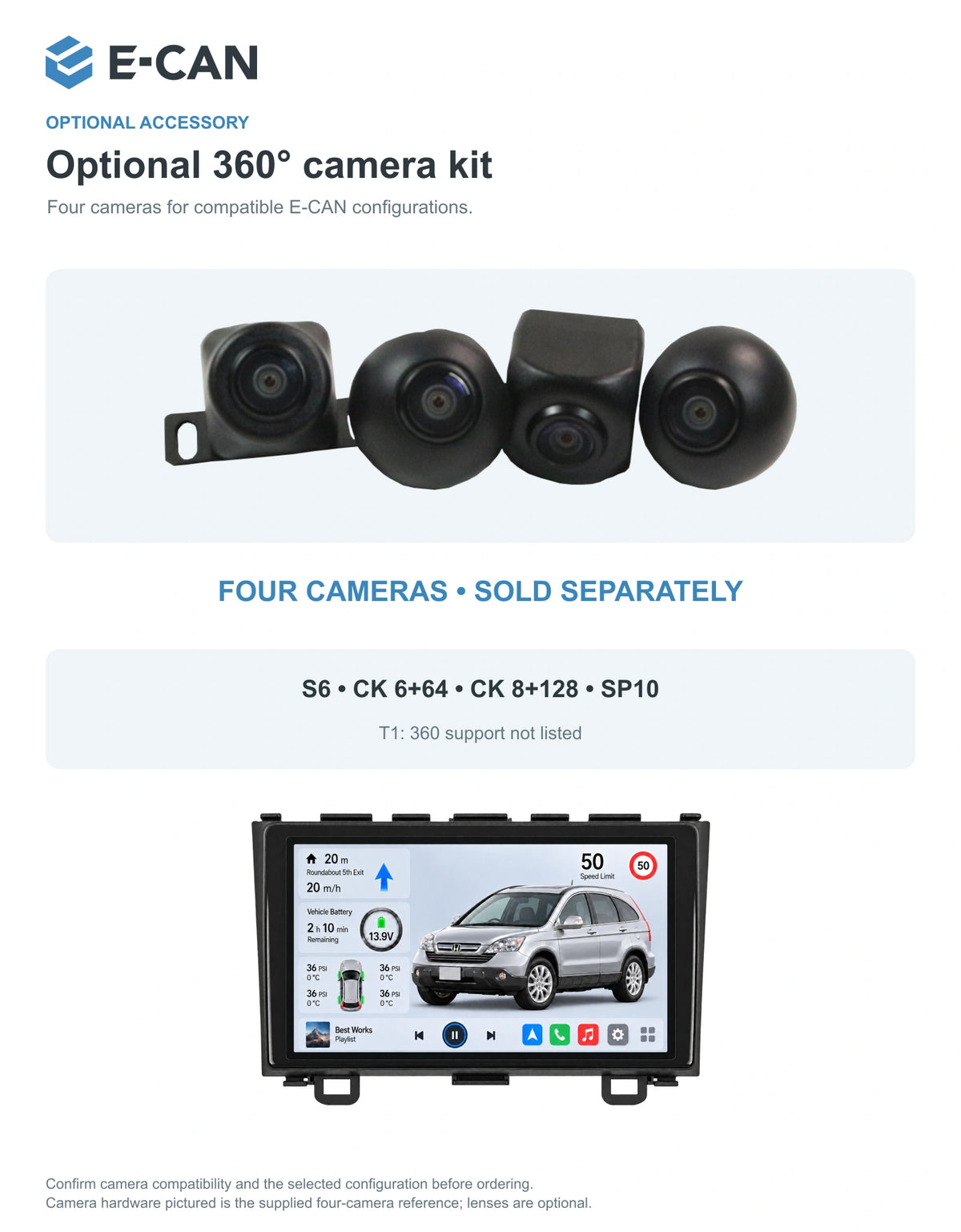 Honda CR-V RE 2008–2011 9-inch — 05 360 camera option; installation/UI graphics are illustrative