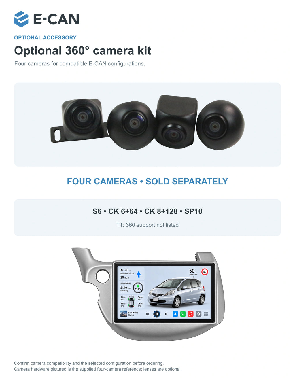 Honda Fit / Jazz GE 2008–2013 10.1-inch — 05 360 camera option; installation/UI graphics are illustrative