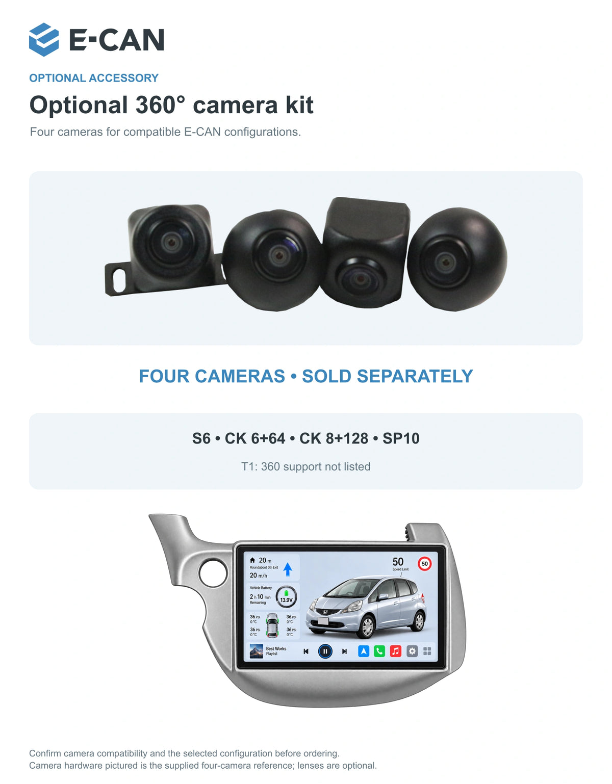 Honda Fit / Jazz GE 2008–2013 10.1-inch — 05 360 camera option; installation/UI graphics are illustrative