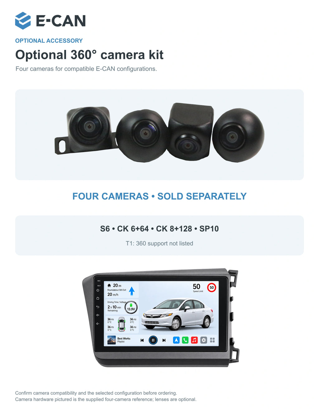 Honda Civic FB 2012–2015 9-inch — 05 360 camera option; installation/UI graphics are illustrative