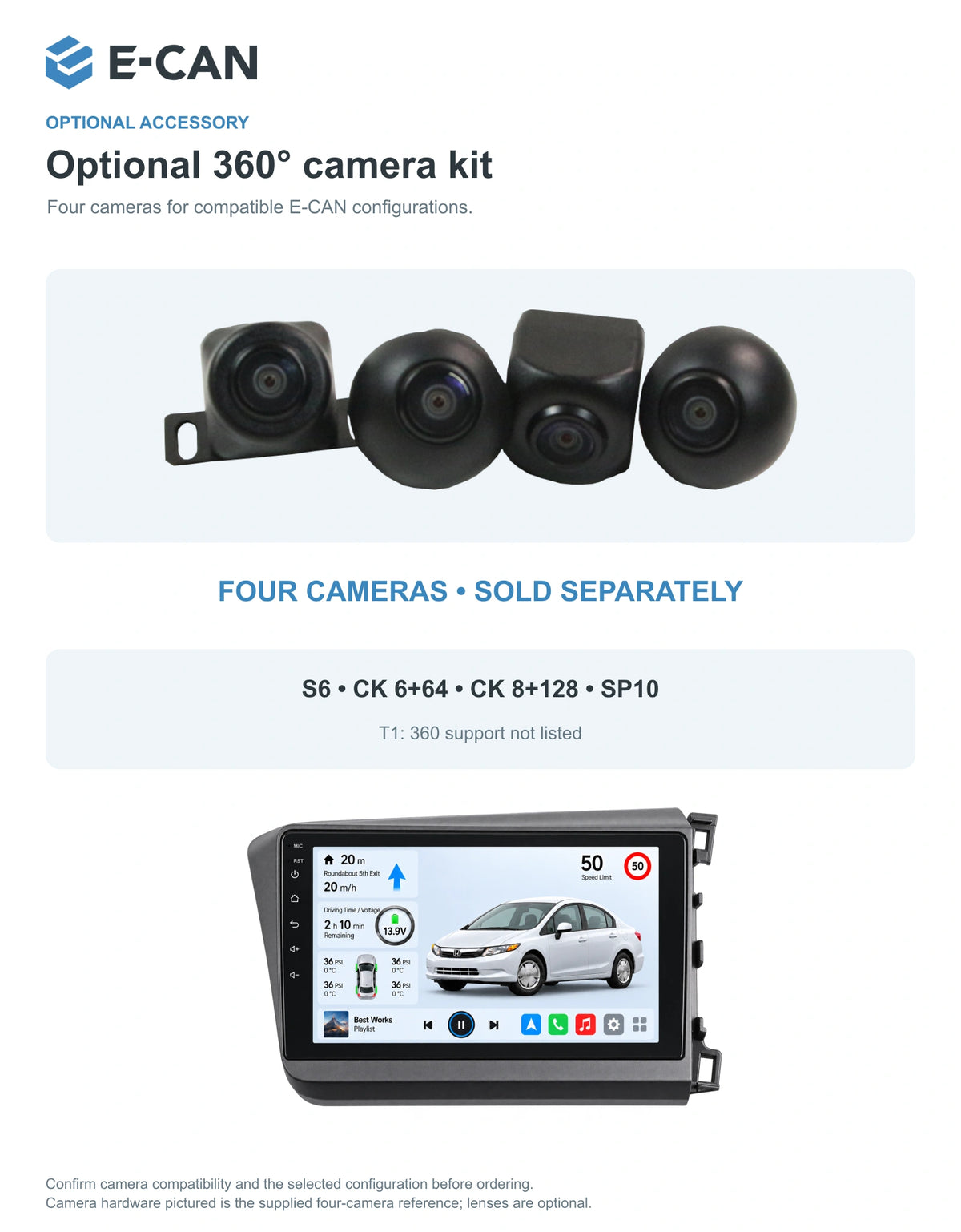 Honda Civic FB 2012–2015 9-inch — 05 360 camera option; installation/UI graphics are illustrative