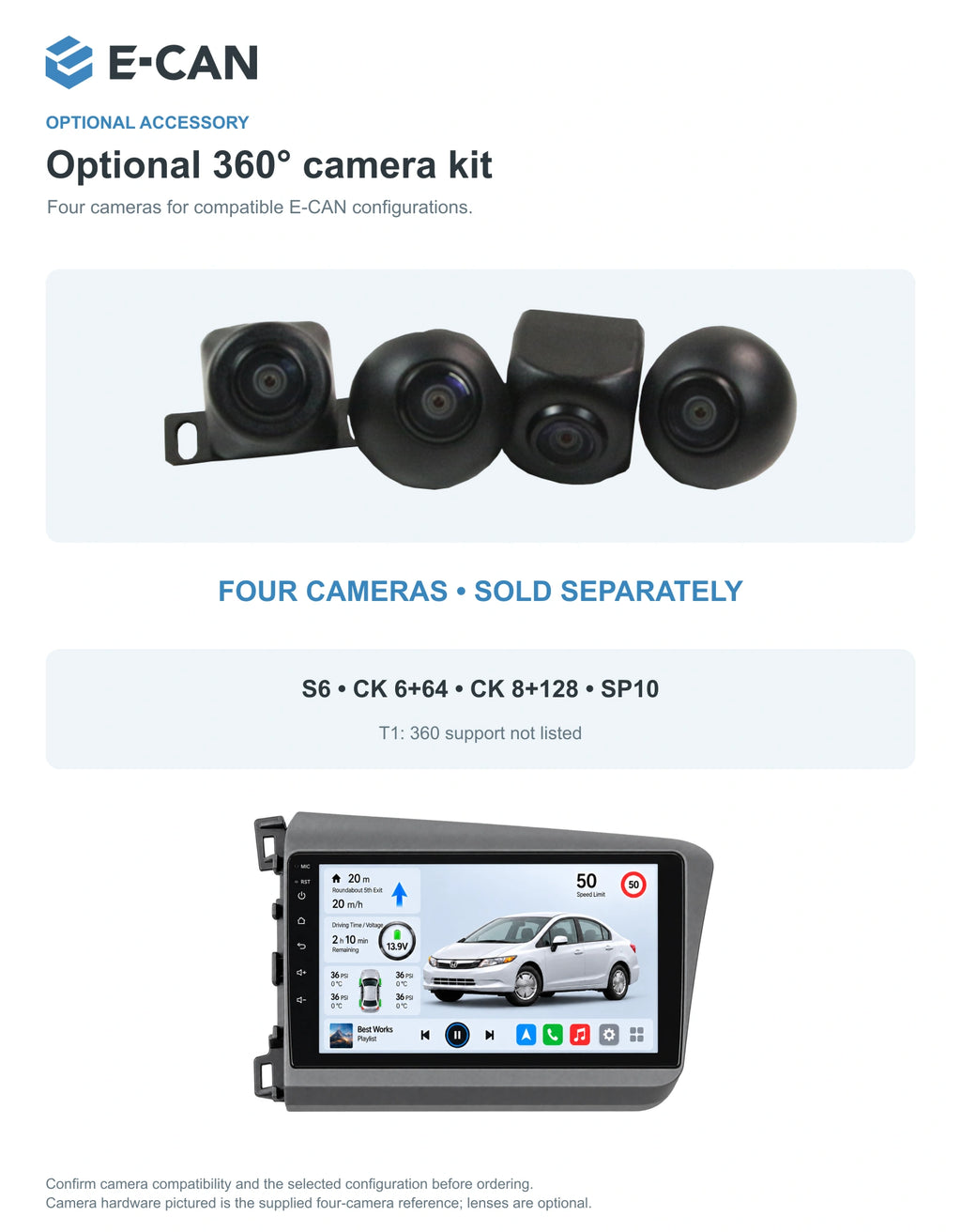 Honda Civic FB 2012–2015 9-inch — 05 360 camera option; installation/UI graphics are illustrative
