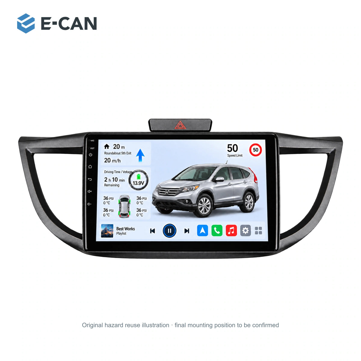 Honda CR-V RM 2012–2016 10.1-inch — 01 product white; installation/UI graphics are illustrative