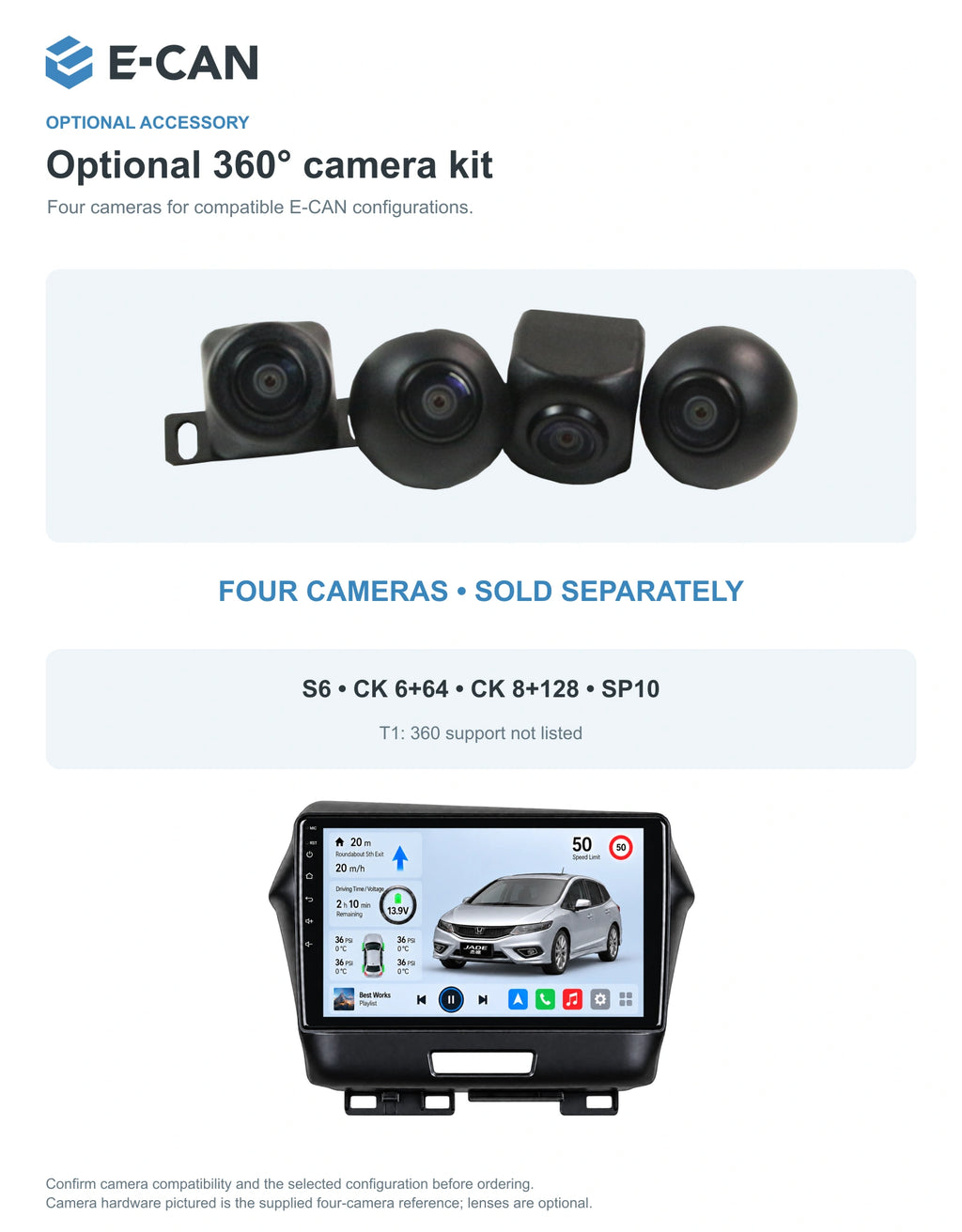 Honda Jade 2013 9-inch — 05 360 camera option; installation/UI graphics are illustrative