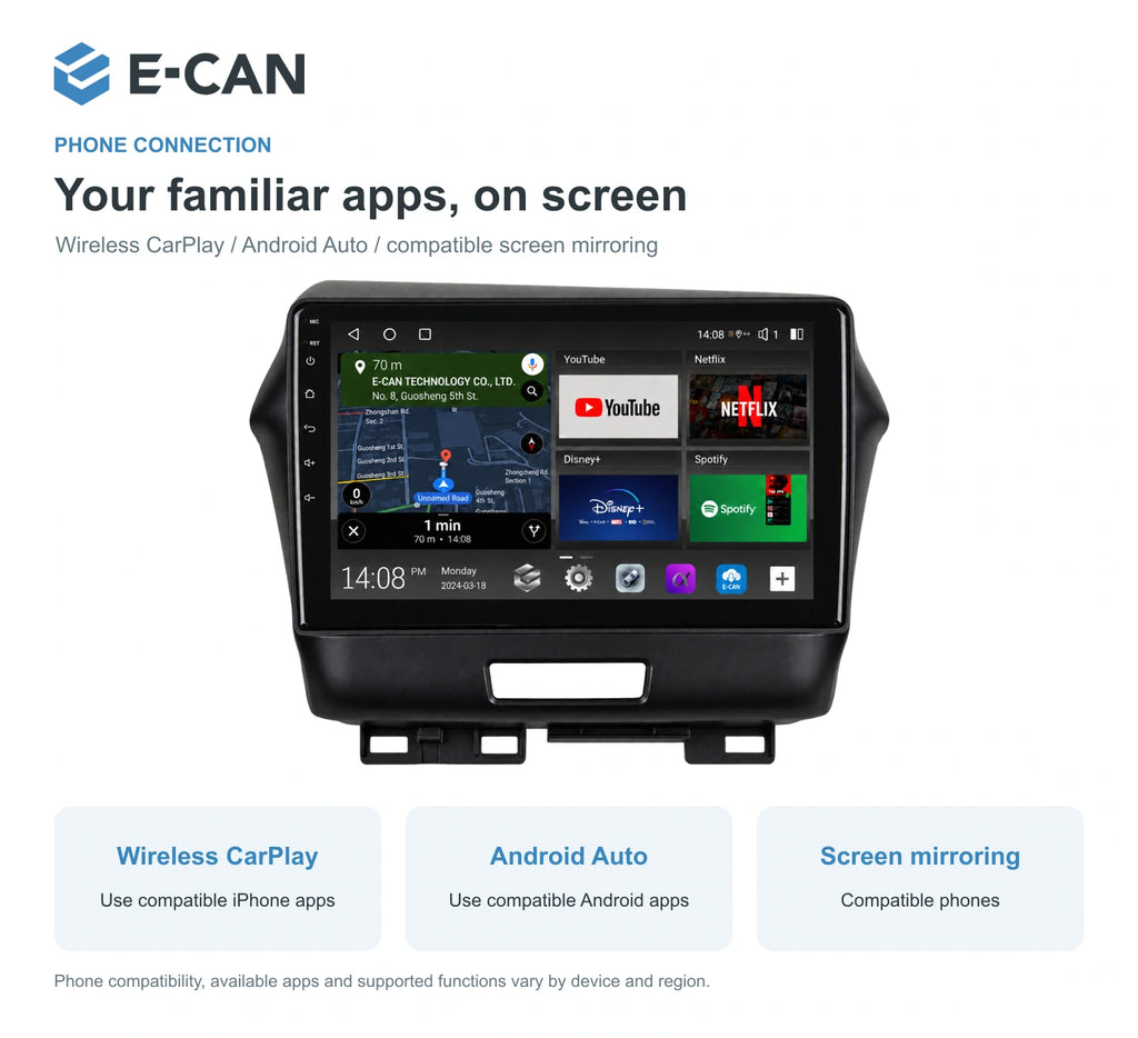 Honda Jade 2013 9-inch — 07 wireless phone link; installation/UI graphics are illustrative