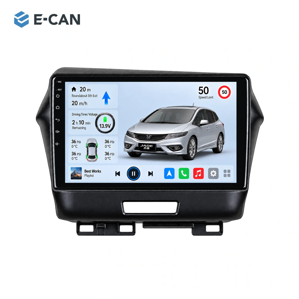 Honda Jade 2013 9-inch — 01 product white; installation/UI graphics are illustrative