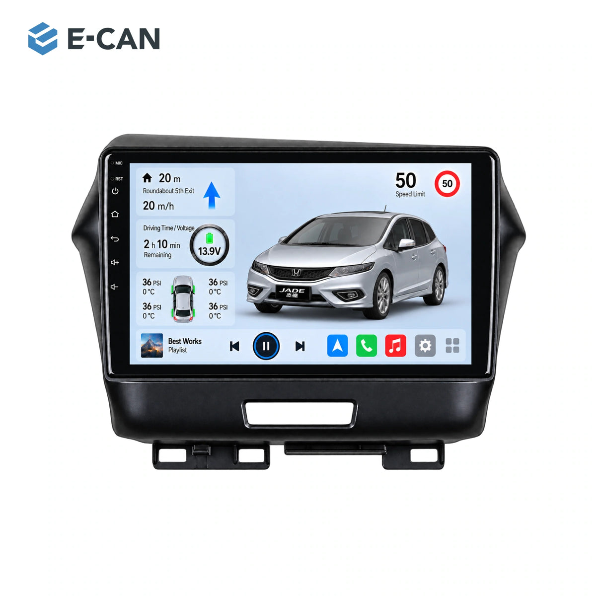 Honda Jade 2013 9-inch — 01 product white; installation/UI graphics are illustrative