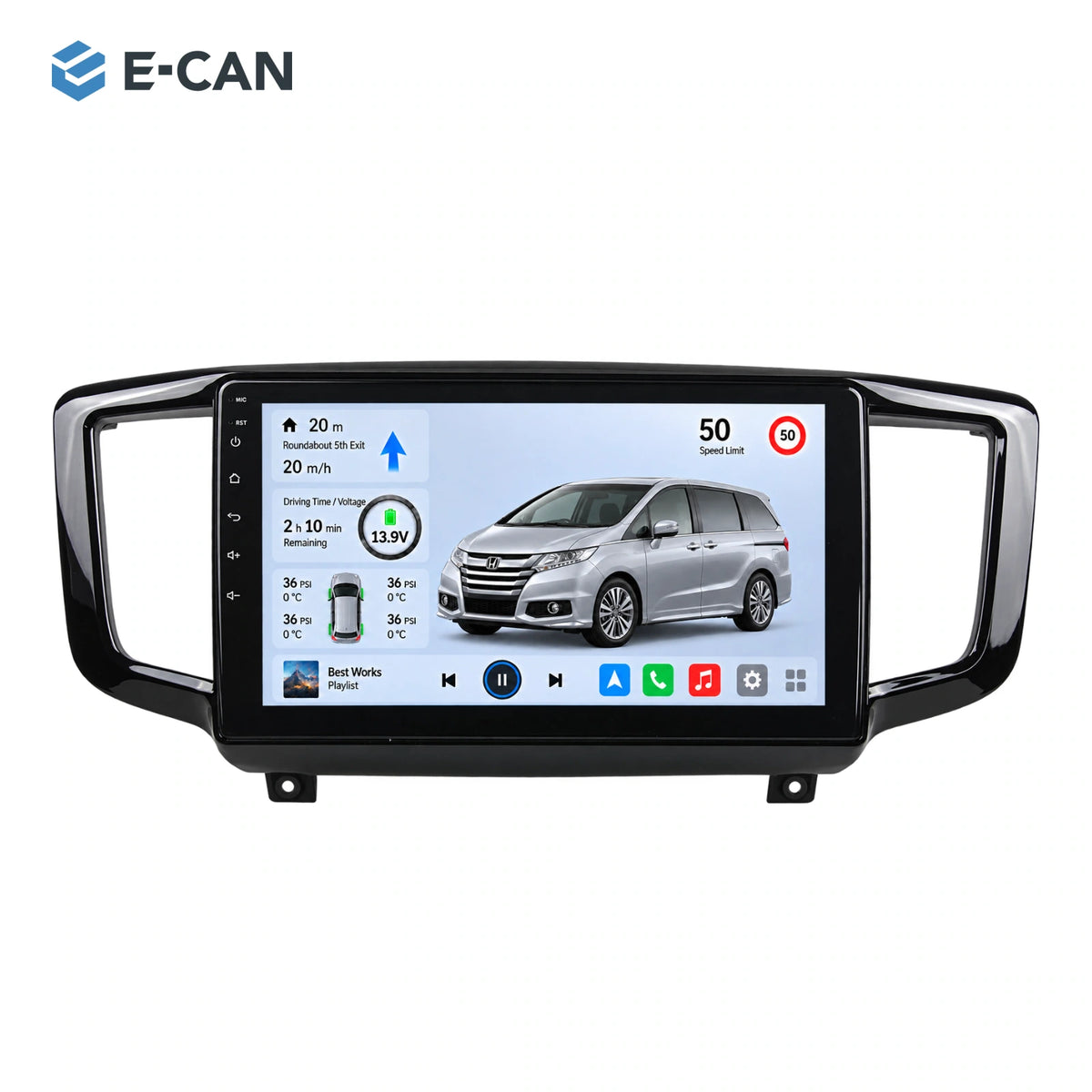 Honda Odyssey RC 2015 10.1-inch — 01 product white; installation/UI graphics are illustrative