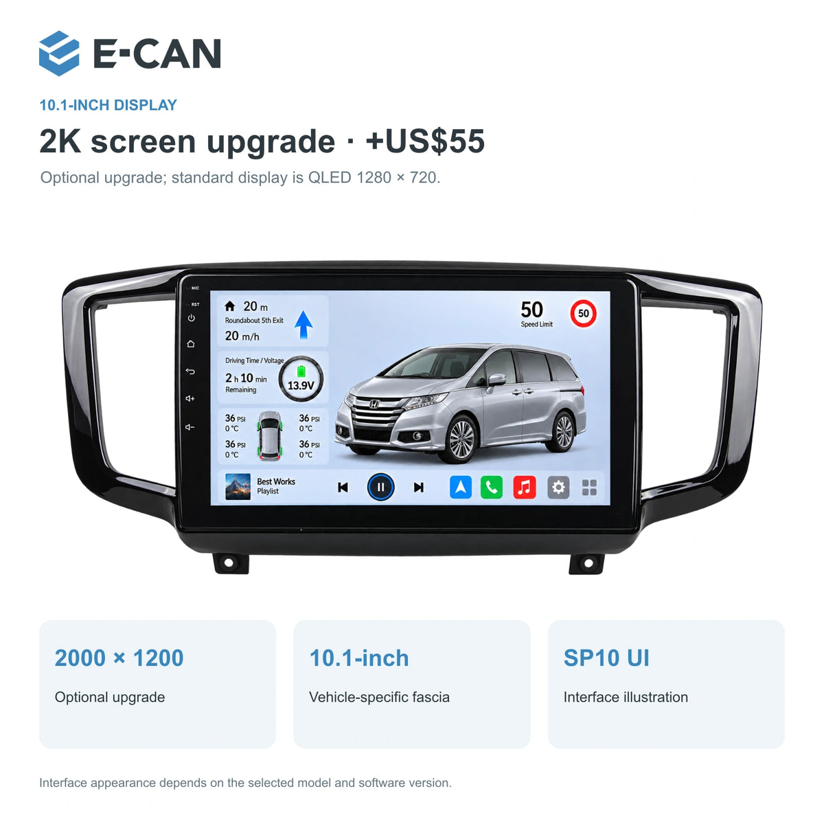 Honda Odyssey RC 2015 10.1-inch — 02 2k display; installation/UI graphics are illustrative