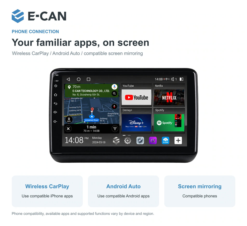 Honda HR-V / Vezel RU 2015–2018 10.1-inch — 07 wireless phone link; installation/UI graphics are illustrative