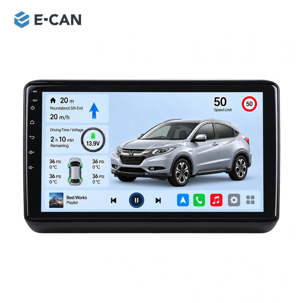 Honda HR-V / Vezel RU 2015–2018 10.1-inch — 01 product white; installation/UI graphics are illustrative