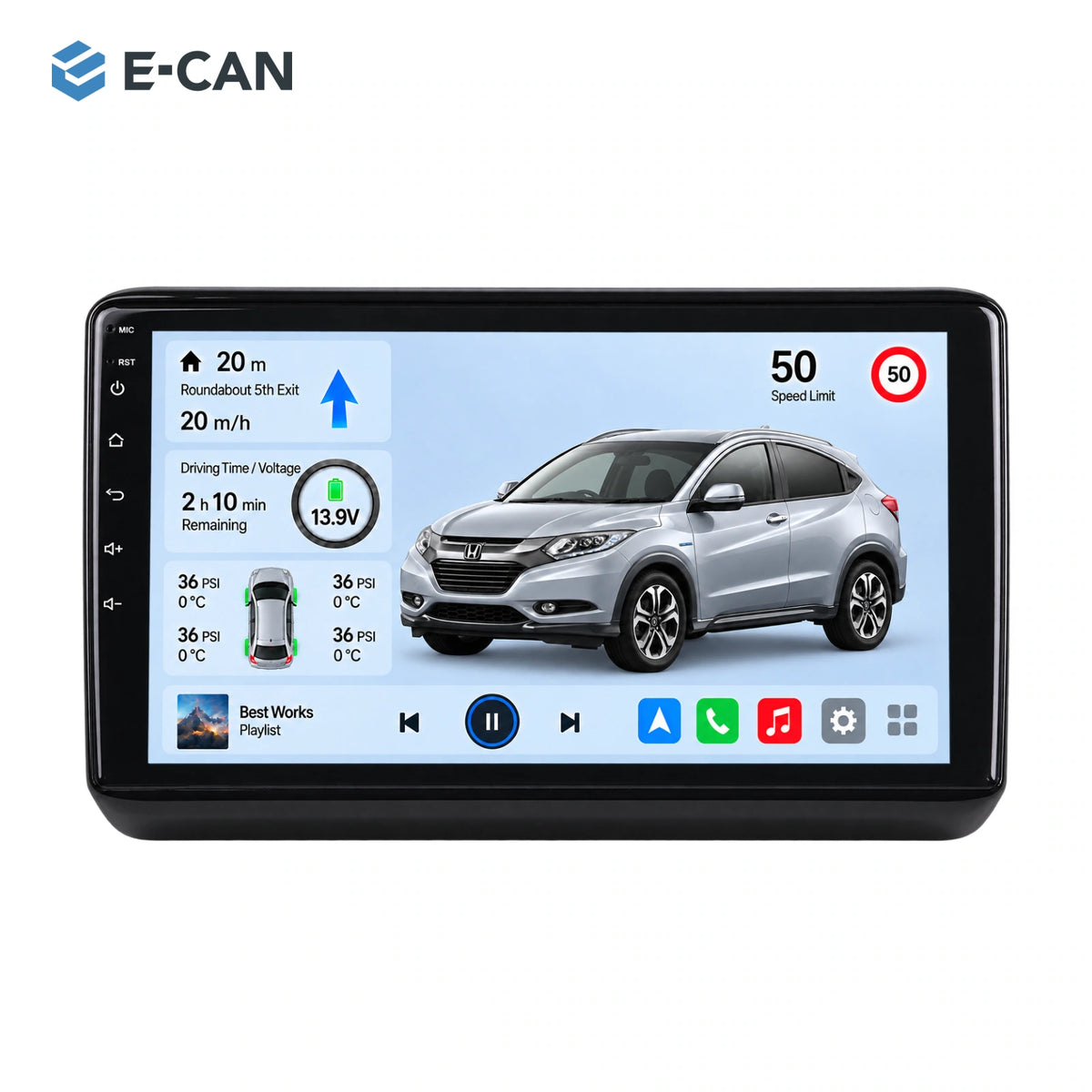 Honda HR-V / Vezel RU 2015–2018 10.1-inch — 01 product white; installation/UI graphics are illustrative