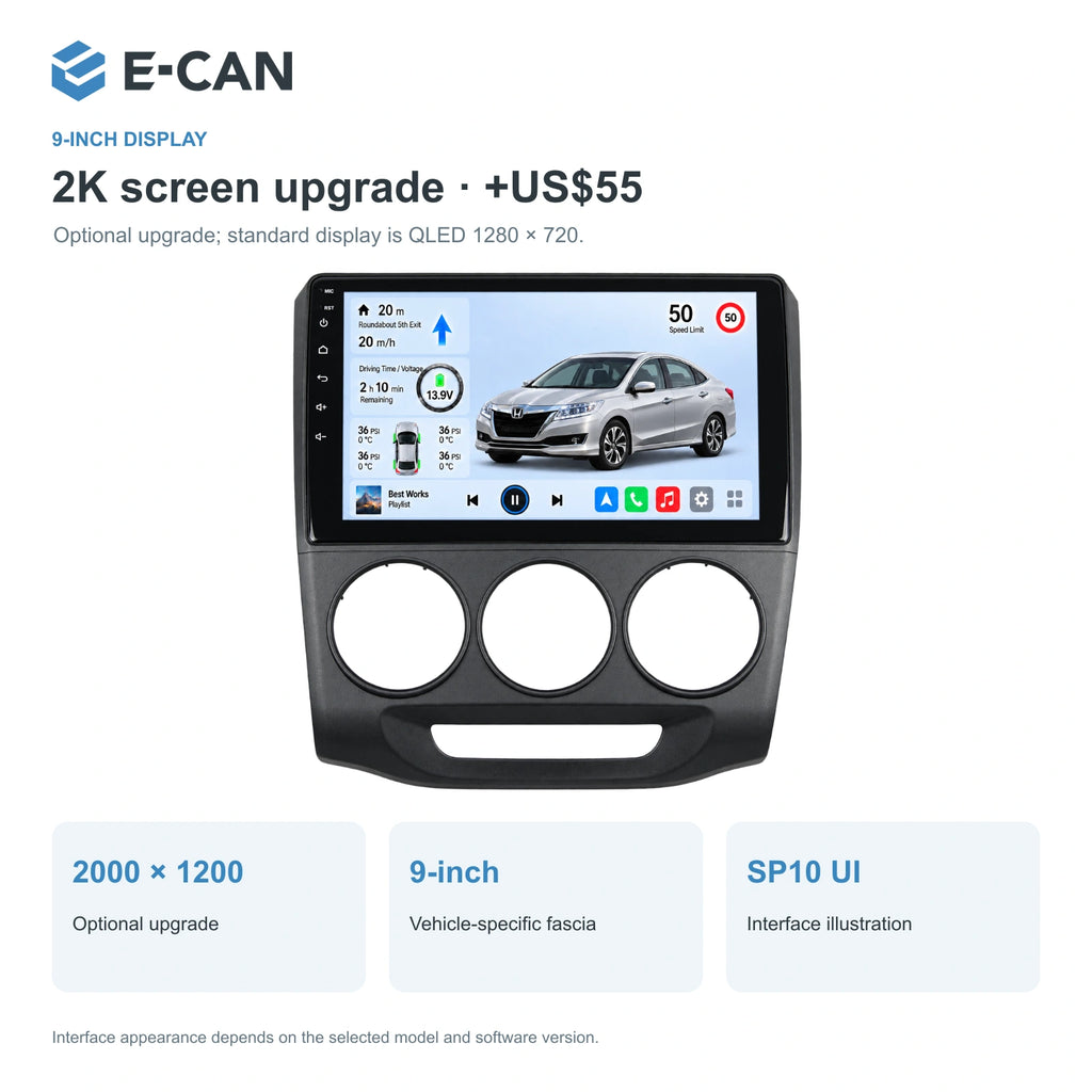 Honda Crider 2016 9-inch — 02 2k display; installation/UI graphics are illustrative